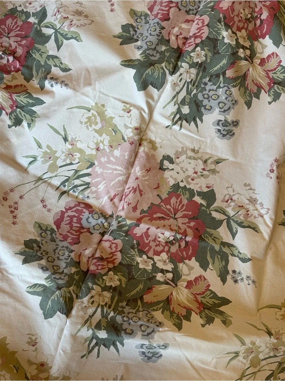 Vintage Floral Cotton Bedding Set - Pink/Green on Cream